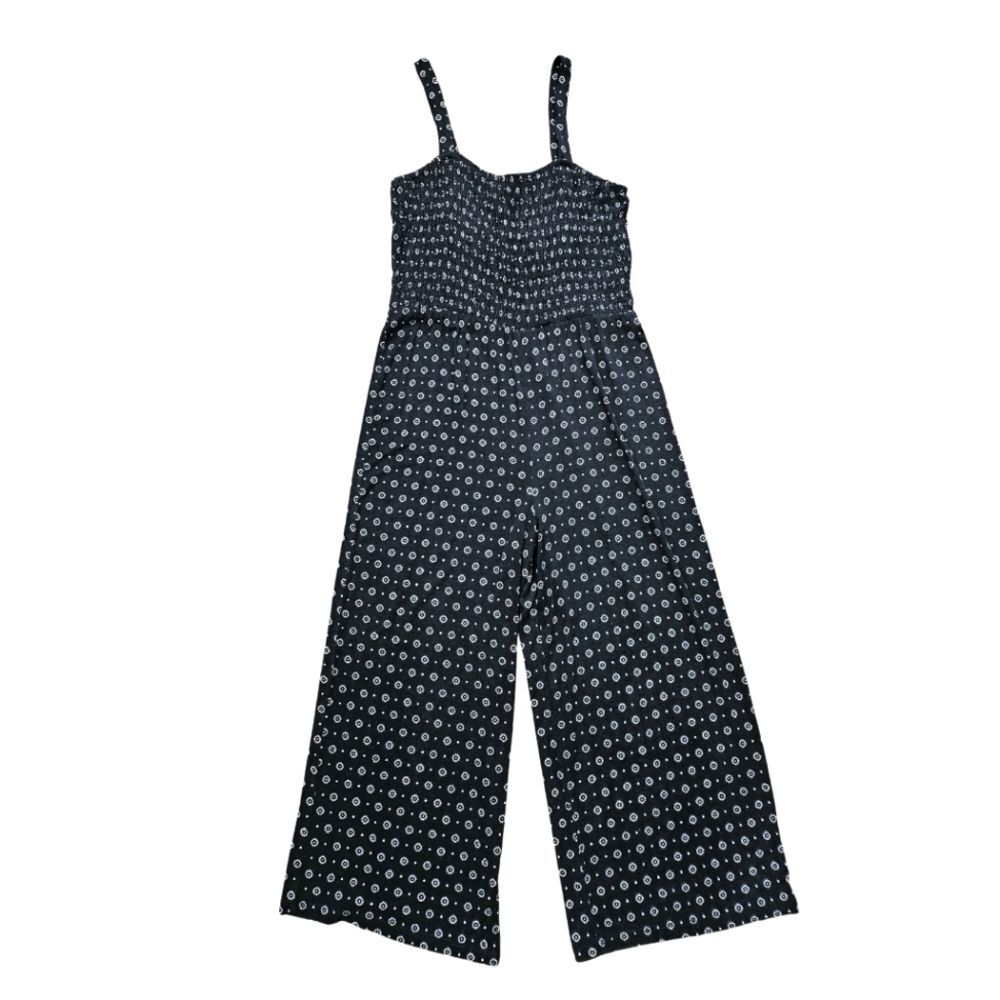 Como Vintage Allover Pattern Sleeveless Smocked Top Wide Leg Jumpsuit Size L